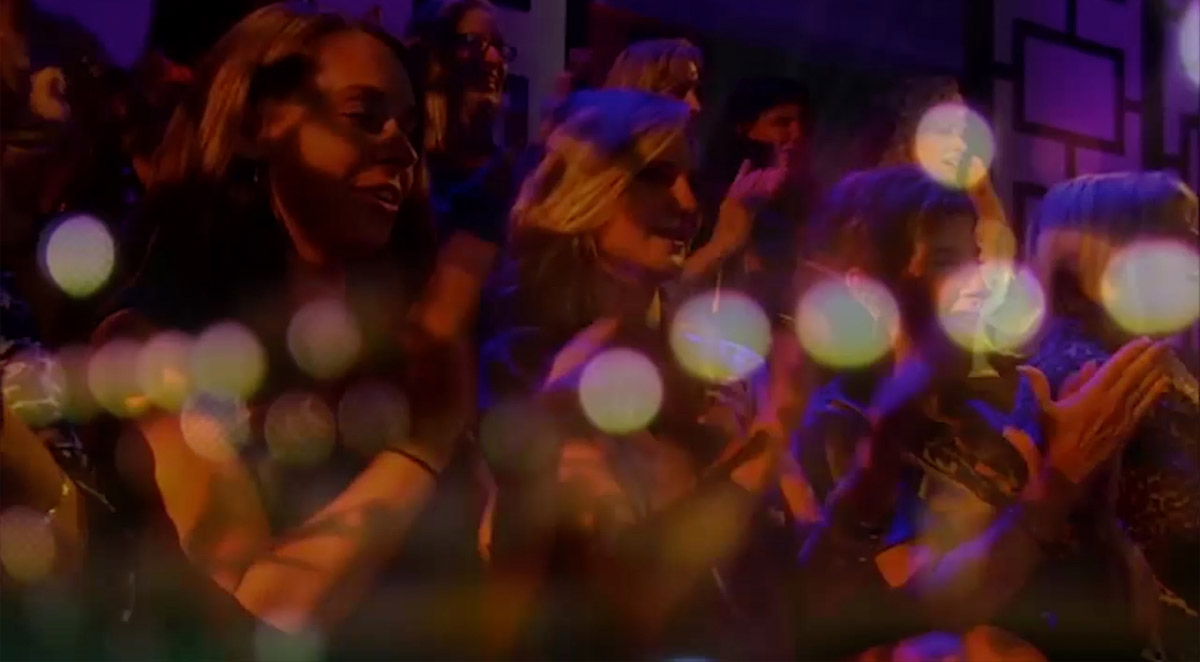 Layered video still with images from the Bachelor audience