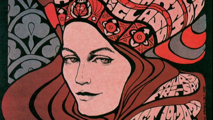 Psychedelic poster of a woman with flowing hair
