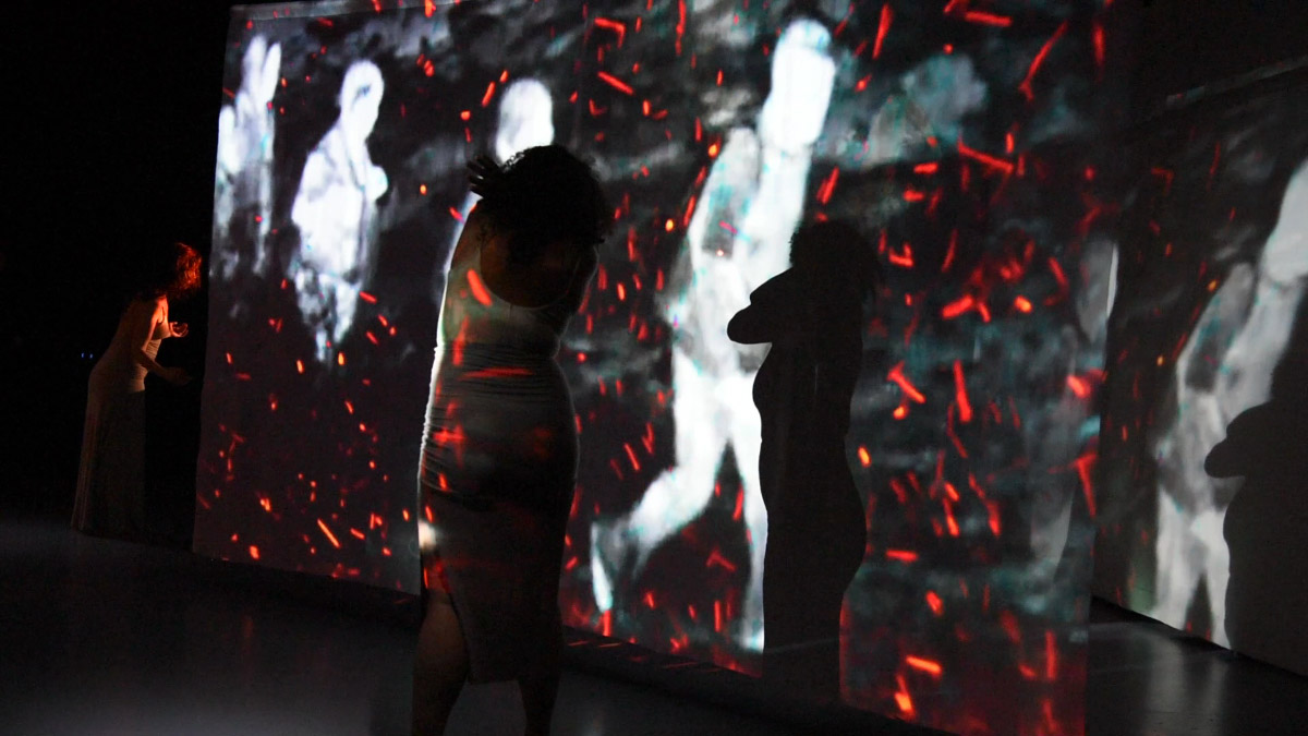 Fernanda D’Agostino (American, b. 1950), Borderline, 2018, Still from video projection, 2 projectors, 13 scenes set up in a software to combine imagery in a 169 combinations, Courtesy of the artist, Photo: Brian Foulkes.