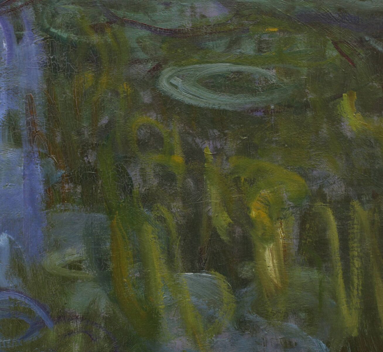 Detail of an impressionist painting, focusing on the brushwork.