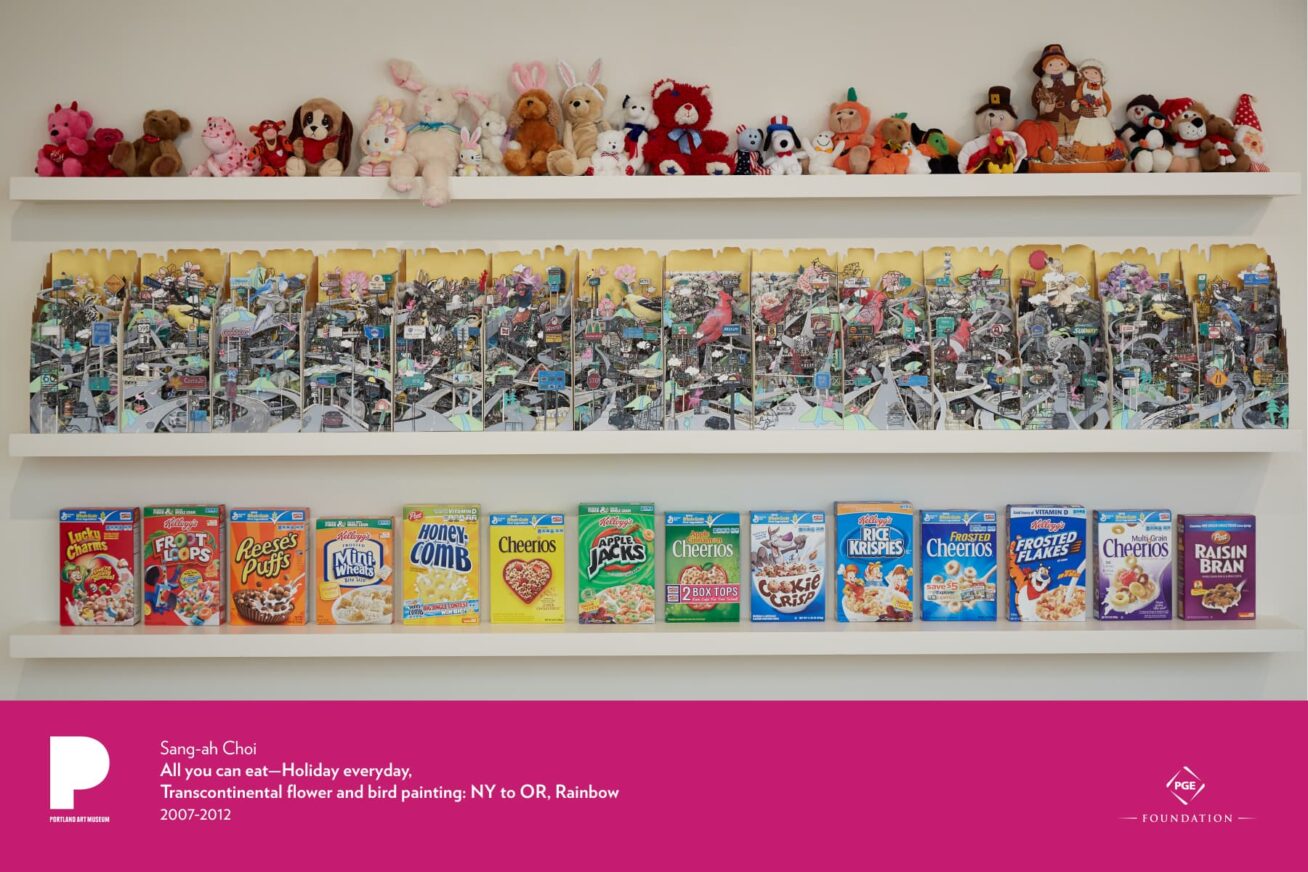 Poster for Sang-Ah Choi's "All you can eat—Holiday everyday, Transcontinental flower and bird painting: NY to OR, Rainbow"