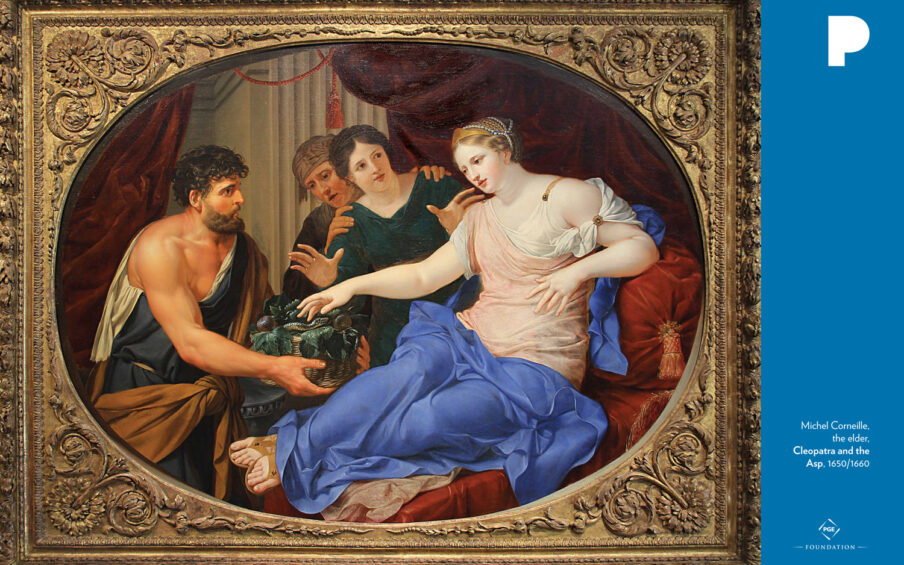 Michel Corneille, the elder (French, 1601/1603–1664) Cleopatra and the Asp, 1650/1660 oil on canvas 55 x 71 3/8 inches Gift of the Dr. Henry Victor Adix, Jr. Trust 2001.13