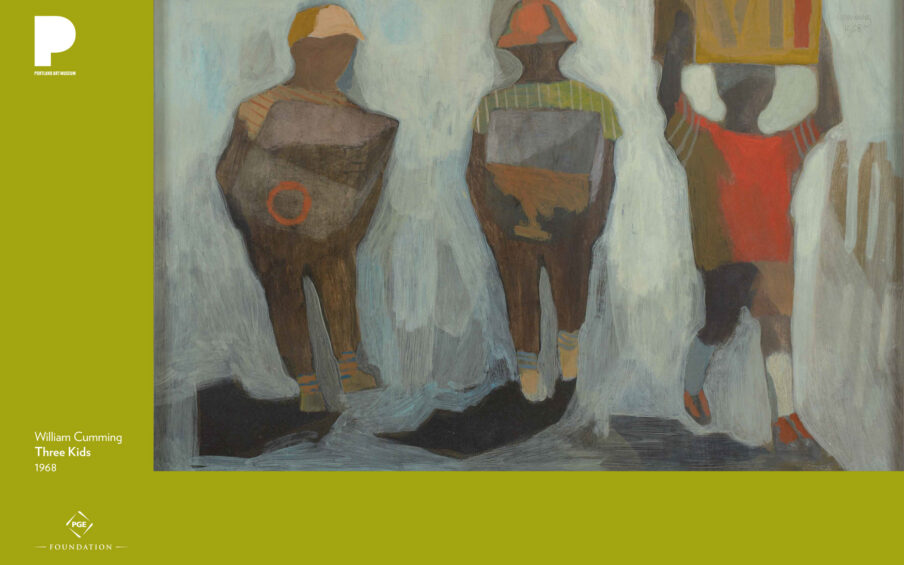 William Cumming (American, 1917–2010) Three Kids, 1968 Oil on Masonite 23 1/2 x 35 5/8 inches Gift of Sandra Stone Peters © artist or other rights holder 86.70.5