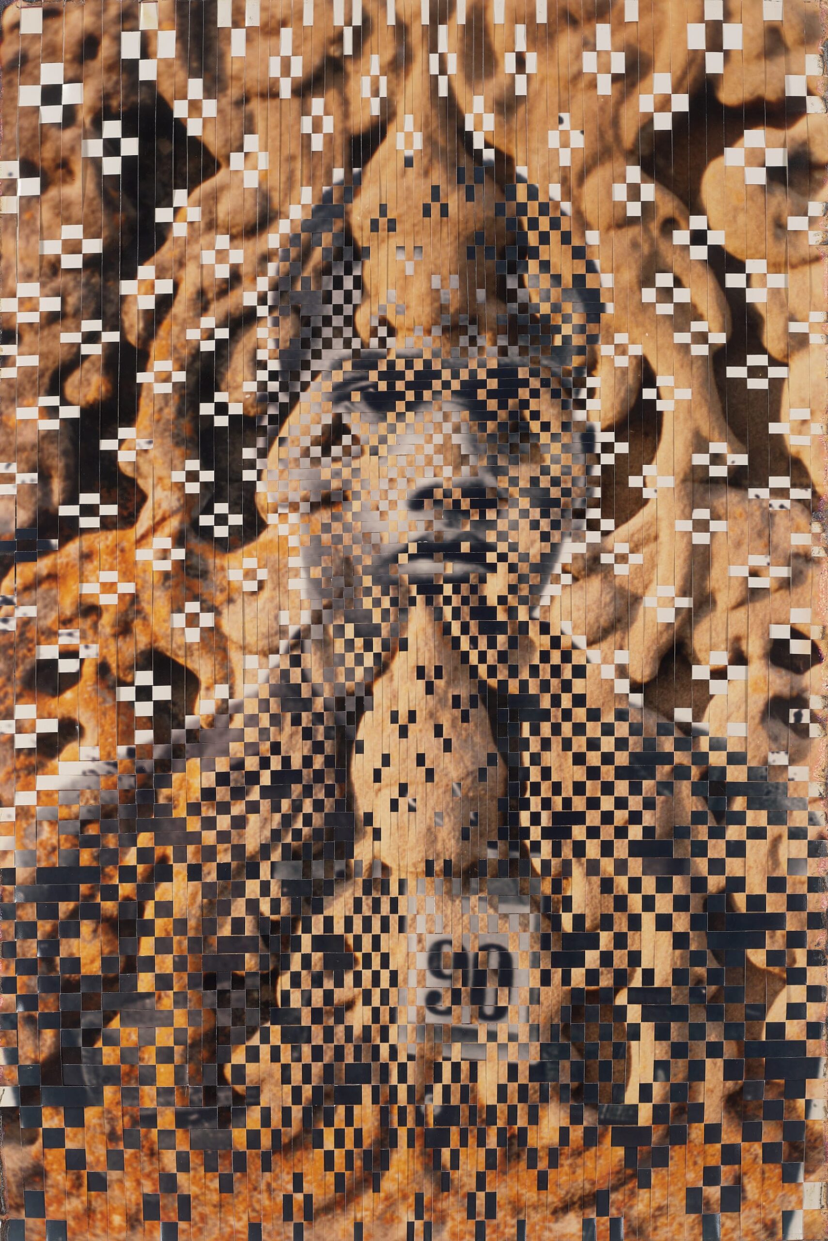 Woven chromogenic prints and linen tape on board.