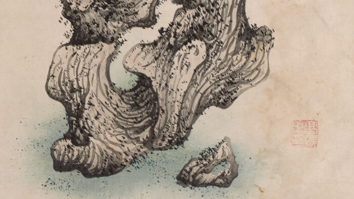 Print of a rock with moss on it