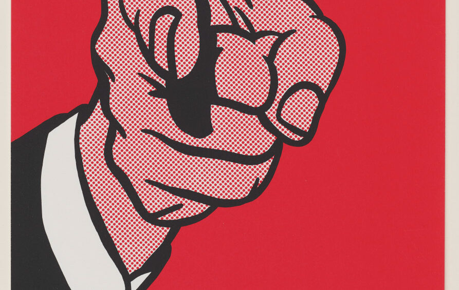 Roy Lichtenstein (American, 1923-1997), Finger Pointing, from The New York Collection for Stockholm portfolio, 1973, screenprint on smooth, white wove paper, sheet: 12 in x 9 in, Gift of Robert Rauschenberg. Portland Art Museum, Portland, Oregon, 76.32.15