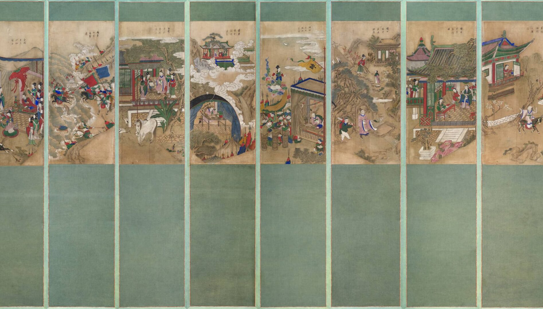 Ten panel folding screen.