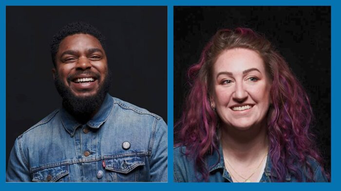 Headshots of two people.