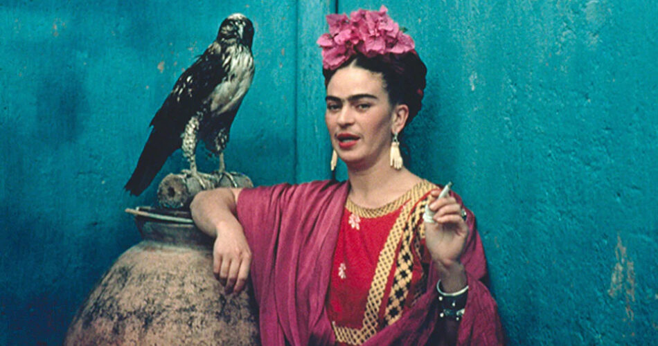 Frida with her Pet Hawk
