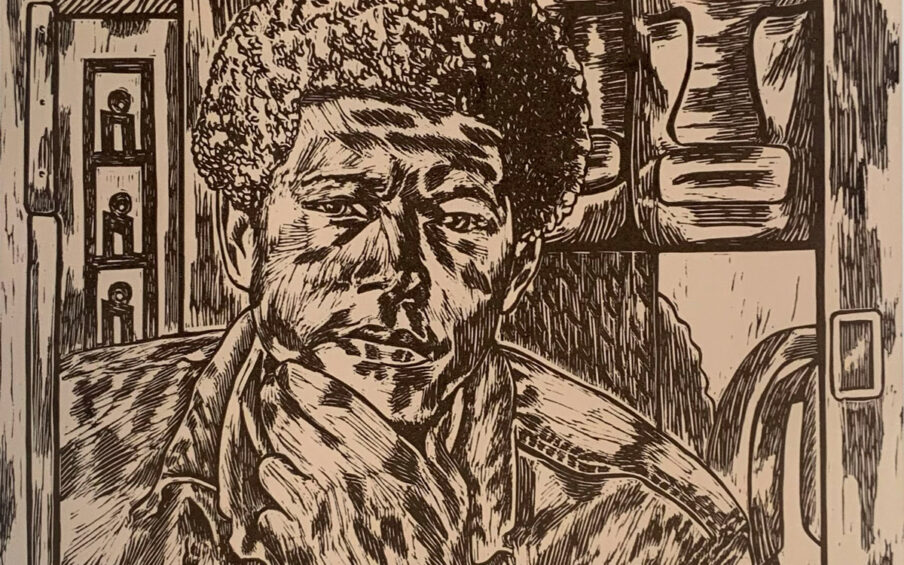 Melanie Stevens (American, born 1979) Reflection II: Charles In Form , July 2023 linocut print 22 x 30 inches, Courtesy of the artist