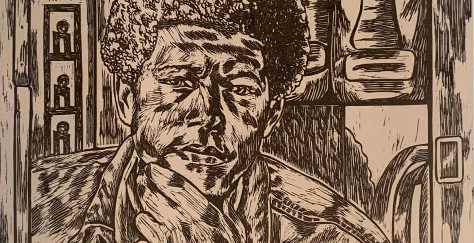 Melanie Stevens (American, born 1979) Reflection II: Charles In Form , July 2023 linocut print 22 x 30 inches, Courtesy of the artist