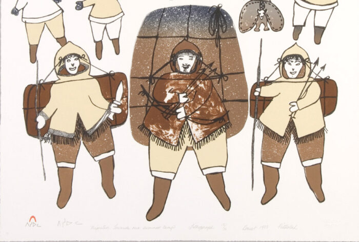 Pitseolak Ashoona (Inuit, 1904 – 83), Migration towards Our Summer Camp, 1983. Lithograph, 26 x 20 inches. Courtesy Dorset Fine Arts, Toronto, Ontario, Canada.