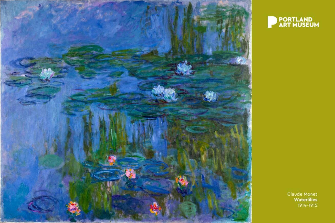 Painting of waterlilies on a pond.