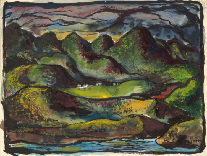 Richard Diebenkorn, Untitled, 1945. Watercolor and ink on paper, 9 x 11 7/8 in. (22.9 x 30.2 cm). © Richard Diebenkorn Foundation.