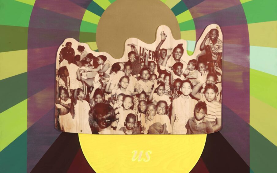 A mixed media collage.