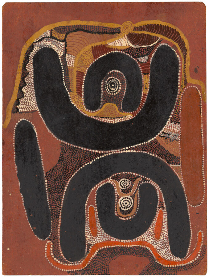 Aboriginal abstract art with earth tone browns and reds