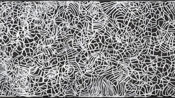 Abstract Aboriginal painting of white lines on a black background