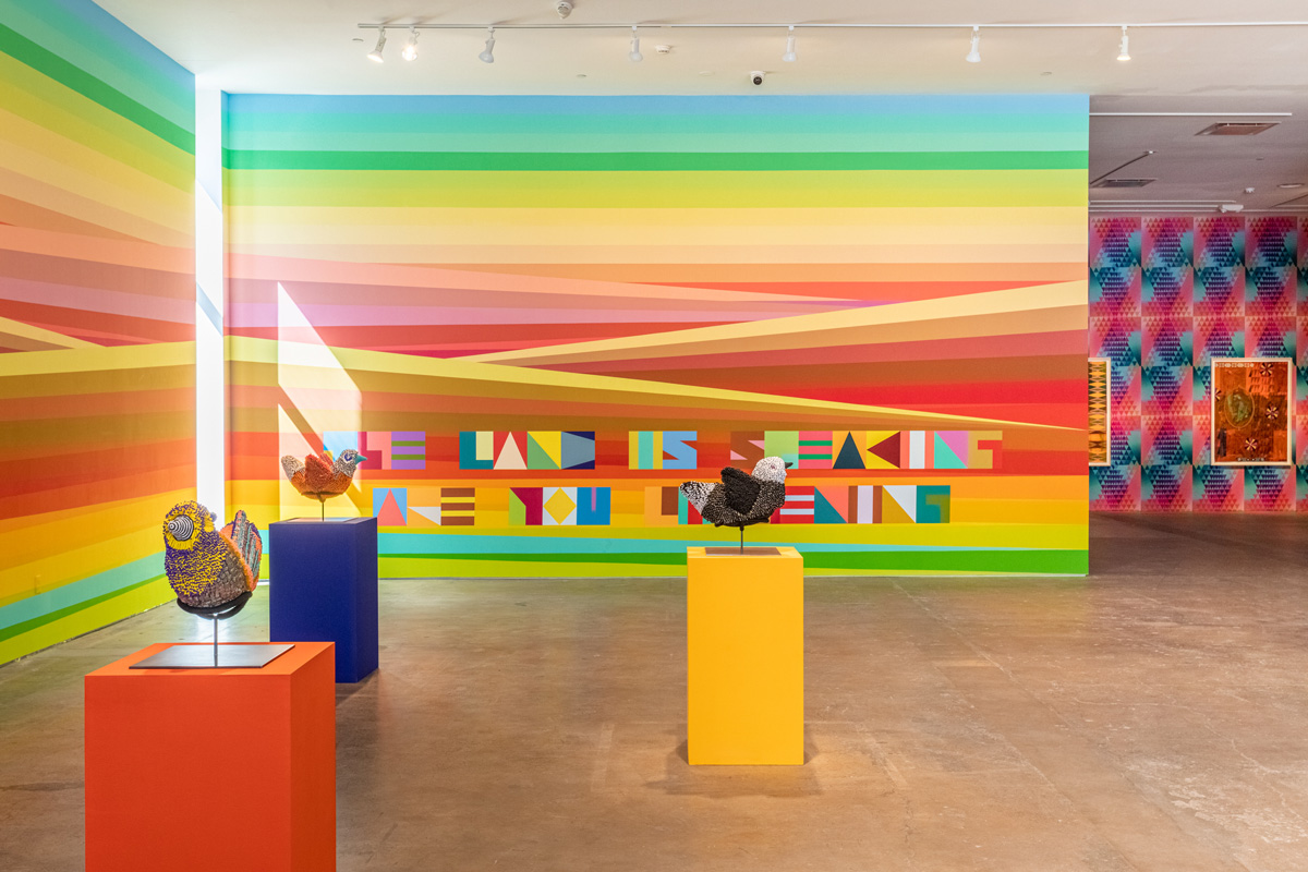 Jeffrey Gibson, The Body Electric, 2022. Installation view at SITE Sante Fe. Photo by Shayla Blatchford. Photo Courtesy of SITE Sante Fe.