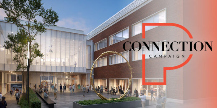 Rendering of west plaza of the Rothko Pavilion with the words Connection Campaign over it.